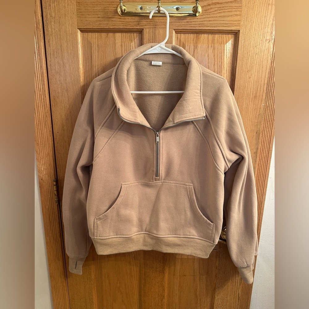 Tan Quarter-Zip Fleece Pullover